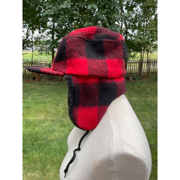 Vintage Trapper Hat Plaid Large Wool Blend Made In USA Dorman Pacific Faux Fur - Picture 4 of 9